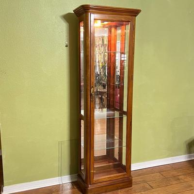 PULASKI FURNITURE CO ~ Oak Beveled Glass Door Lighted Curio Cabinet