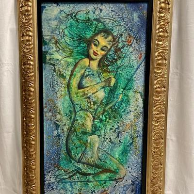 INV #27: Steinberg signed painting, woman on a swing, H 35.5
