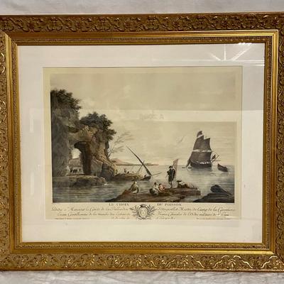INV #126: French Le Choix du Poisson lithograph, Joseph Vernet H 13.5" x W 17.5"