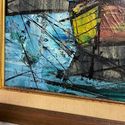 INV #161: Palette knife oil painting of fishing boats, C. 1940s. H 24