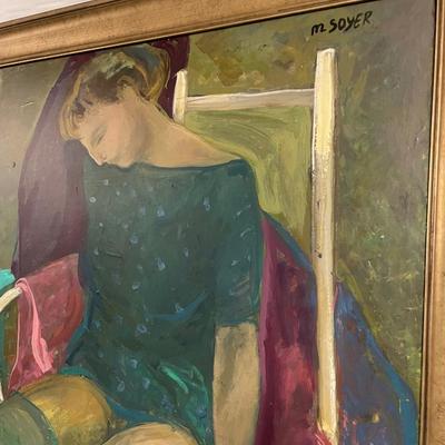 INV #173: M Soyer painting, woman with teal stocking, H 31" x W 27"