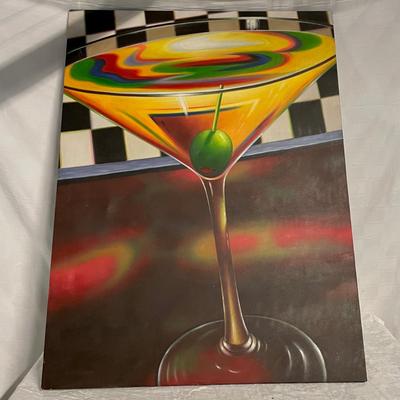 INV #180: Signed Marcoux modern impressionist oil on canvas painting of martini, H 48" x W 36"