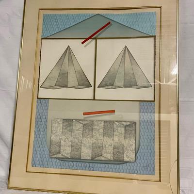 INV #58: Luis Mazorra "Trifocal iii" abstract mixed media artwork, H 30" x W 22"
