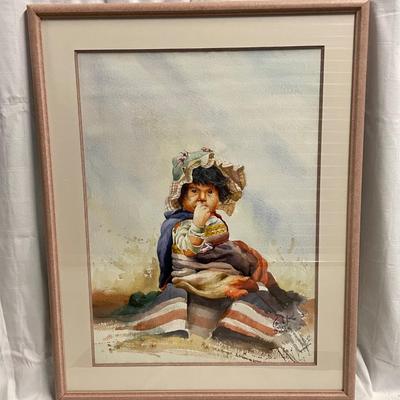 INV #40: Watercolor of Native American Child titled 