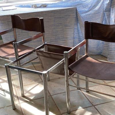 MCM fab 3 p Set Chrome and Faux Leather Sling Chairs and Coffee table/Magazine Rack