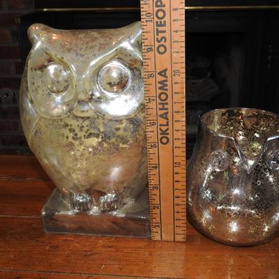 Frosted owl and smoky mercury glass owl candle Holder