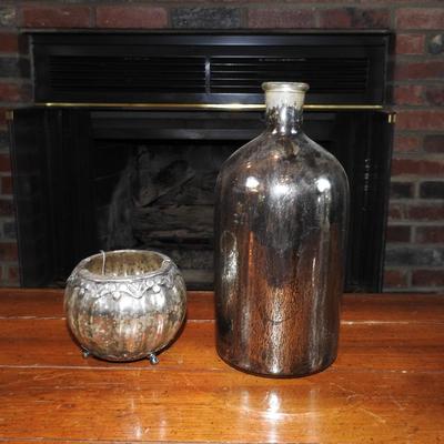 Rustic Mercury glass bottle & candle holder