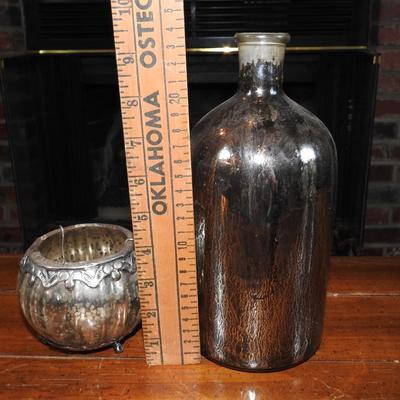 Rustic Mercury glass bottle & candle holder