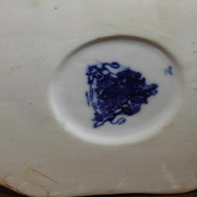 Large blue and white floral bowl