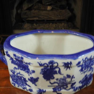 Large blue and white floral bowl