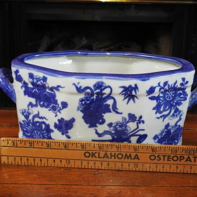 Large blue and white floral bowl