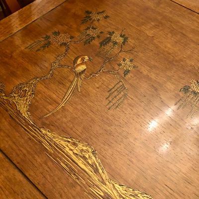 Mid century Japanese inlaid dining table with 6 chairs