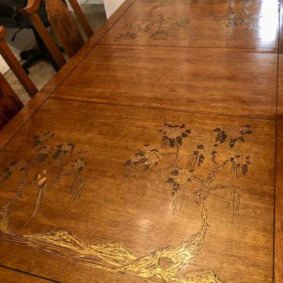 Mid century Japanese inlaid dining table with 6 chairs