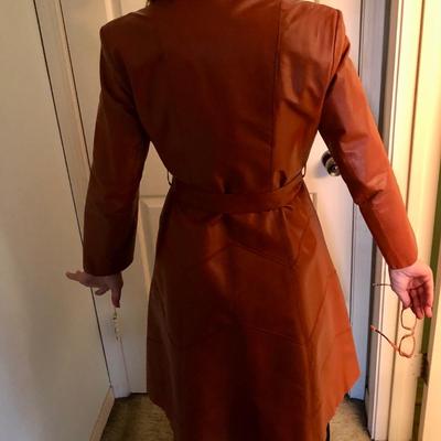 Vintage belted leather coat burnt orange color