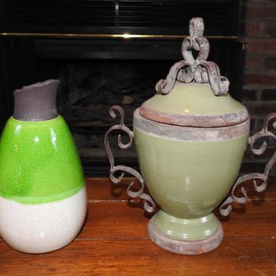 Terra Cotta and iron urn and small vase