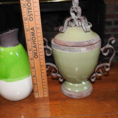 Terra Cotta and iron urn and small vase