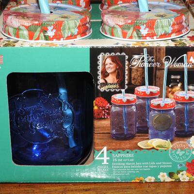 Pioneer woman sapphire mason drinking jars