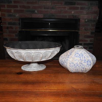 Tin planter & floral vase