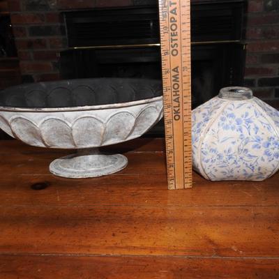 Tin planter & floral vase