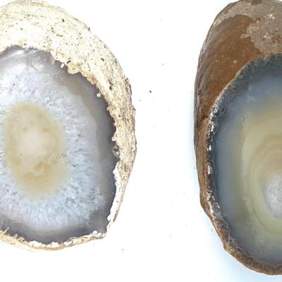 Pair Large Mineral Quartz Geode Slices from Collection of Paul Francis Kerr