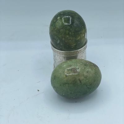 Pair of Green Alabaster Marble Eggs