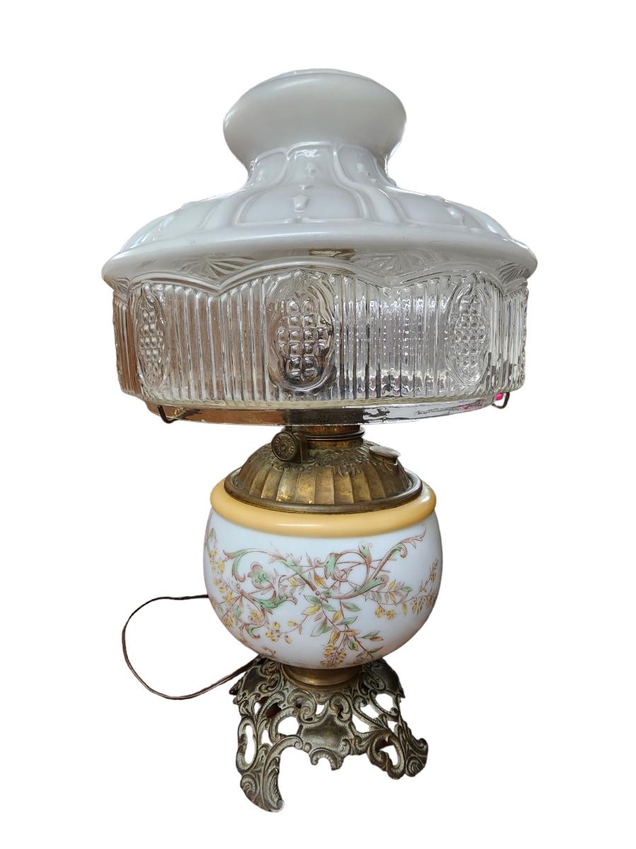 Smoked Glass Top Lamp Floral Design 18" Electric
