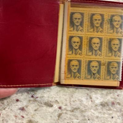 Vintage Leather Stamp Wallet w Plastic Sleeves