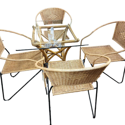 Square Glass Table 4 Wicker (Look) Chairs