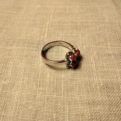 85ctw Coral & White Sapphire 925 Sterling Silver Ring Sz. 6.5