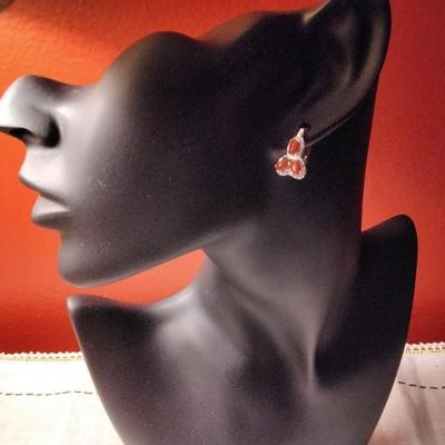 1.70ctw Coral & White Sapphire 925 Silver Earrings
