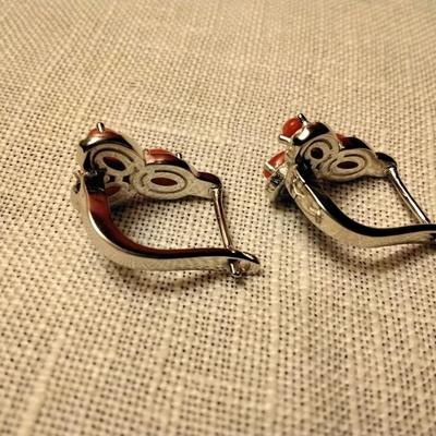 1.70ctw Coral & White Sapphire 925 Silver Earrings