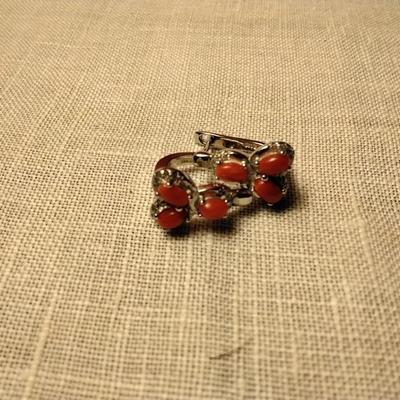 1.70ctw Coral & White Sapphire 925 Silver Earrings