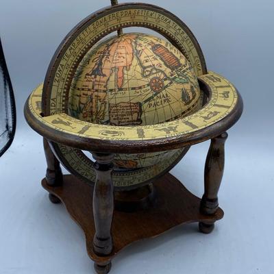 MCM 70s era Table Top Decorative Wooden Globe in Stand