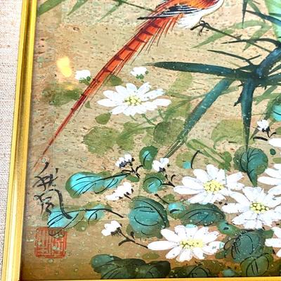 Gorgeous Original Painting Bird Bamboo & Lily Pads