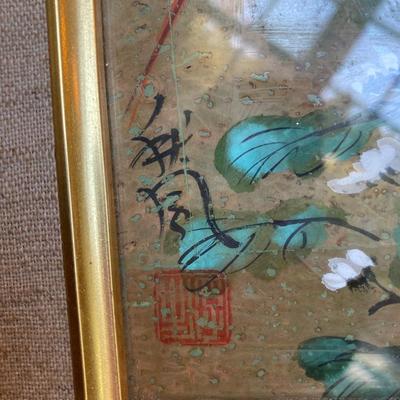 Gorgeous Original Painting Bird Bamboo & Lily Pads