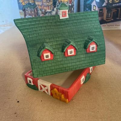 Christmas village buildings barn trinket boxes caroling family
