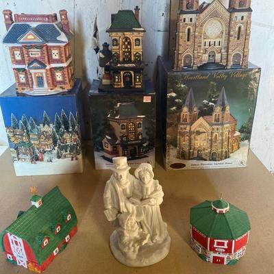 Christmas village buildings barn trinket boxes caroling family