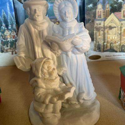 Christmas village buildings barn trinket boxes caroling family