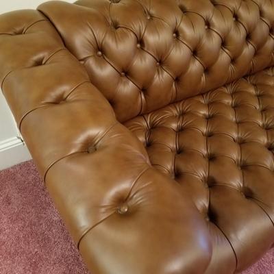 Chocolate Brown Leather Button Tufted Sofa (D-JS)