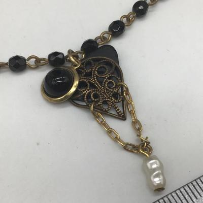 Vintage Black Glass Beaded Necklace