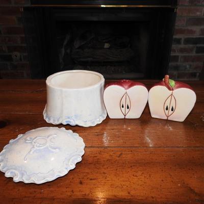 Sydney lidded jar and salt and pepper shakers apple