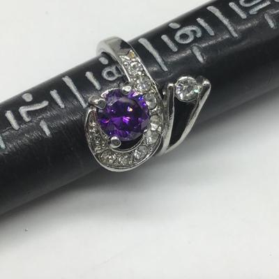 Purple Silver Tone cocktail Ring