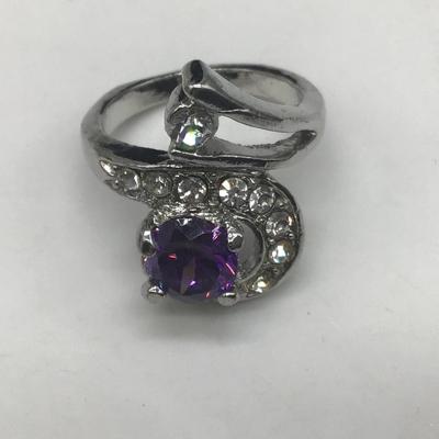Purple Silver Tone cocktail Ring