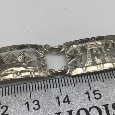 Vintage Sterling Silver Egyptian panel  Style  Bracelet