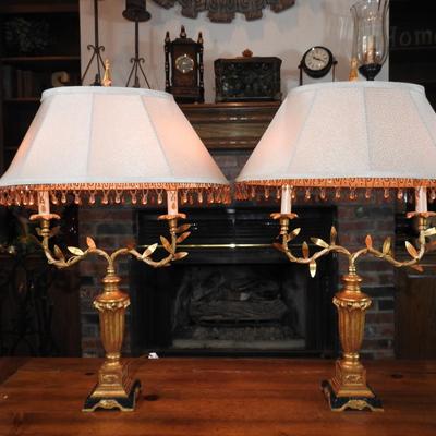 Fabulous pair of metal candlestick lamps