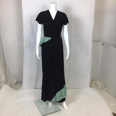 309 Vintage 1950's Ben J. Gam Black Crepe Dress with Mint Green Ruffle