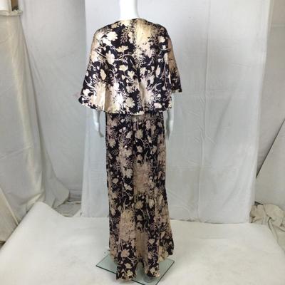 Lot 311 Black Silk Dress with Light Pink Floral Pattern & Cape-let
