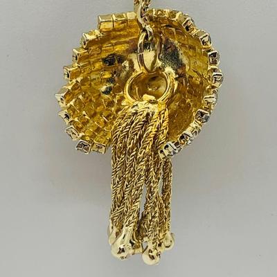 LOT J1R: Vintage Goldtone & Rhinestone Tassel Brooch & Chain Necklace