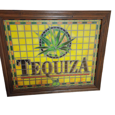 Tequiza Mancave Light-up Stained-Glass Advertising Sign