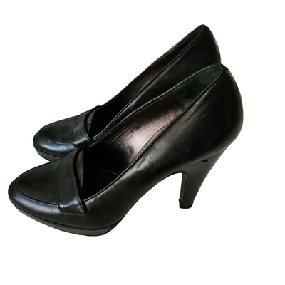 Prada Black Leather Heel Loafers - Authentic/Rare Size 37.5
